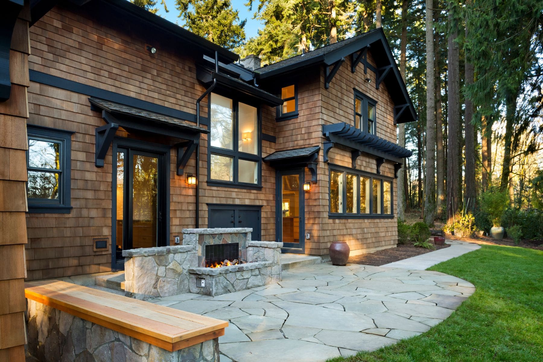 Outdoor stone fireplace remodel by Austin masonry contractors